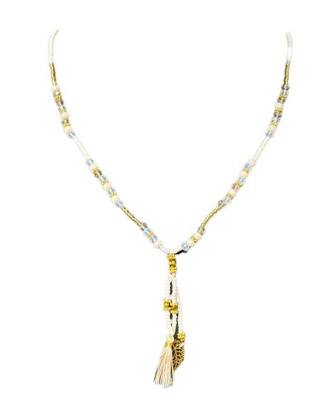 COLLARES BLANCOS CORTOS PARA EL VERANO CON BORLAS
