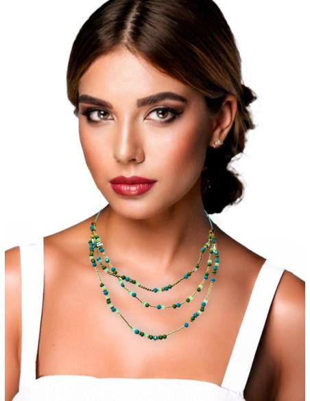 COLLARES MUJER PARA EL VERANO VERDES Y DORADOS DE VARIAS HILERAS