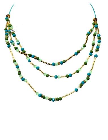 COLLARES MUJER PARA EL VERANO VERDES Y DORADOS DE VARIAS HILERAS