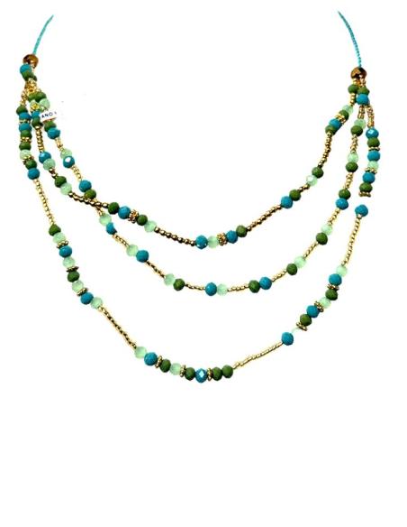 COLLARES MUJER PARA EL VERANO VERDES Y DORADOS DE VARIAS HILERAS