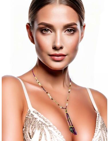 COLLARES CORTOS MORADOS PARA EL VERANO CON BORLAS