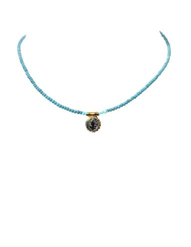 COLLARES MUJER AZULES CON MEDALLA VIGEN MILAGROSA