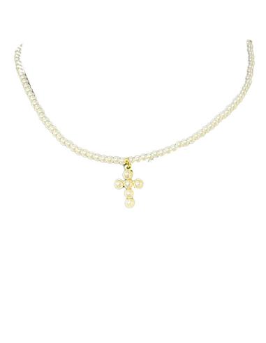 COLLARES CORTOS PARA MUJER DE PERLAS CON CRUZ