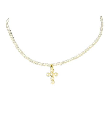 COLLARES CORTOS PARA MUJER DE PERLAS CON CRUZ