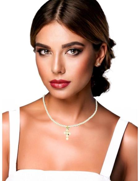 COLLARES CORTOS PARA MUJER DE PERLAS CON CRUZ