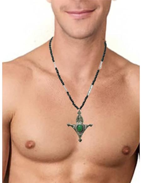 COLLAR HOMBRE NEGRO Y VERDE COLGANTE TRIBAL TUAREG | JOYAS HOMBRE