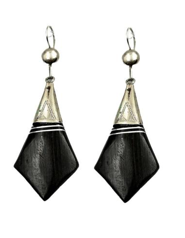PENDIENTES LARGOS DE MADERA DE EBANO JOYAS TUAREG
