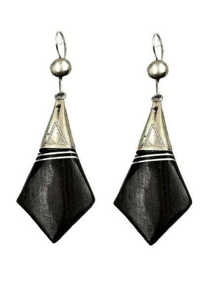 PENDIENTES LARGOS DE MADERA DE EBANO JOYAS TUAREG