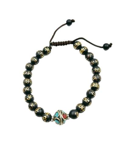 PULSERAS HOMBRE MALAS TIBETANAS CON HUESO Y PIEZA NEPALI
