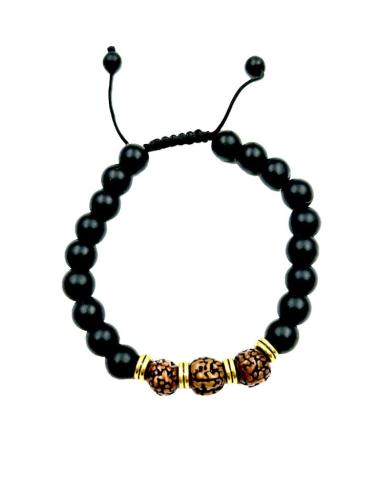 PULSERAS HOMBRE NEGRAS MALAS TIBETANAS CON RUDRA Y ONIX