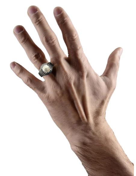 ANILLOS HOMBRE PLATA TUAREG CON MADERA DE EBANO SELLO CUADRADO