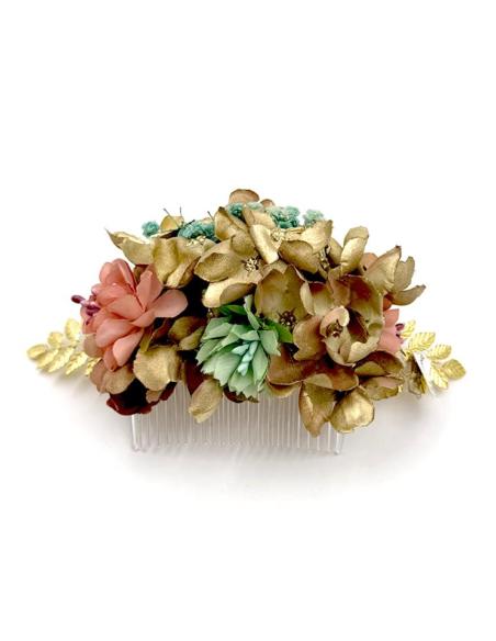 PEINETAS BODA DORADAS Y VERDES MODA ARTESANAL | TOCADOS MUJER