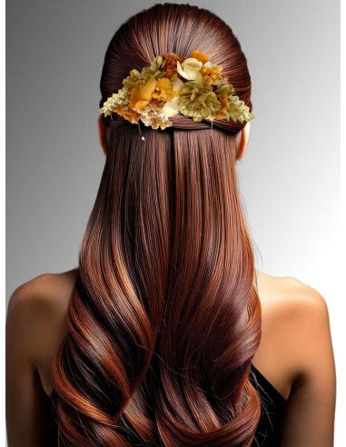 PEINETAS DORADAS Y NARANJAS CON FLORES Y HOJAS | TOCADOS MUJER