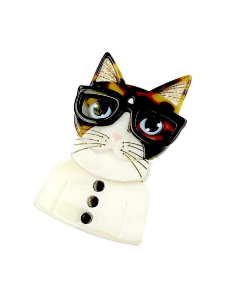 BROCHES BLANCOS PARA MUJER DE GATO CON GAFAS | EL JARDIN DEL DESEO