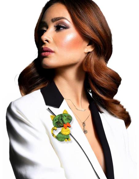 BROCHES DE MUJER CON GATITO VERDE | EL JARDIN DEL DESEO