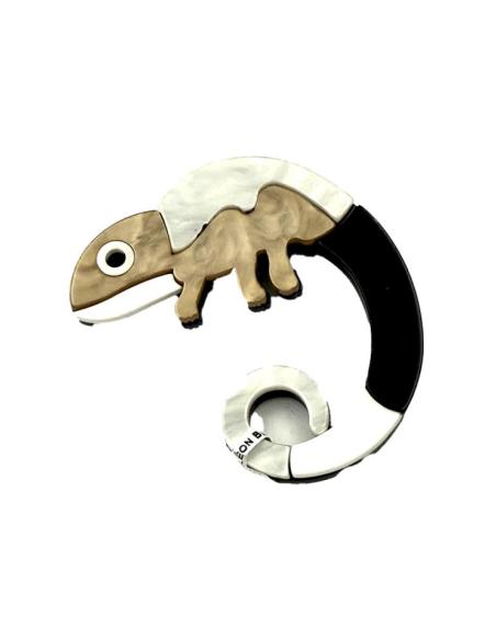 BROCHES CAMALEON BLANCO NEGRO Y DORADO | EL JARDIN DEL DESEO
