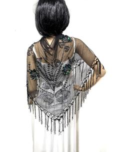 CHALES NEGROS MANTONES CON FLECOS Y FLORES | CHALES FLAMENCAS