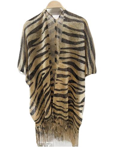CHAL MODA KIMONO MUJER DORADO Y NEGRO CON FLECOS | MODA MUJER ANIMAL PRINT