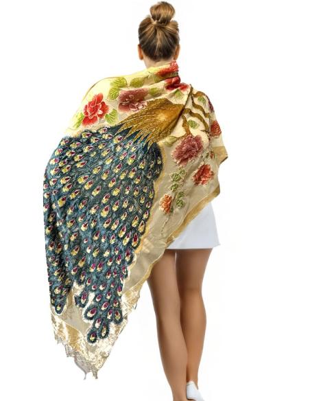 PAÑUELOS DORADOS DE PAVO REAL | CHALES BODA Y EVENTOS