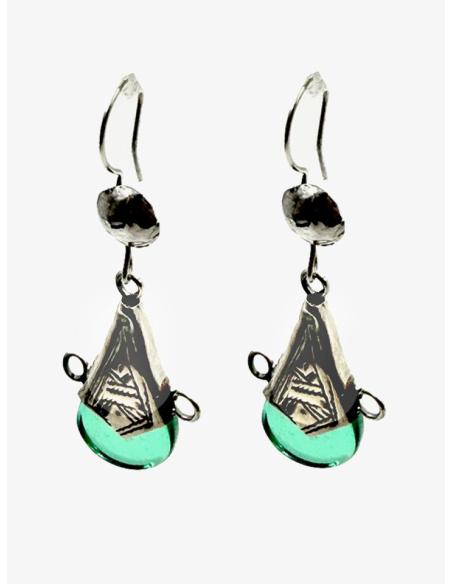 PENDIENTES PLATEADOS Y VERDES JOYAS TUAREG BEREBER | PENDIENTES MUJER BOHO