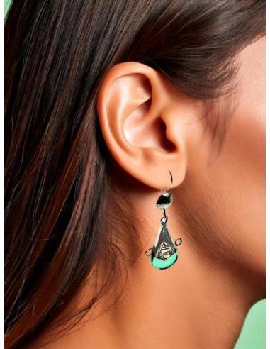 PENDIENTES PLATEADOS Y VERDES JOYAS TUAREG BEREBER | PENDIENTES MUJER BOHO