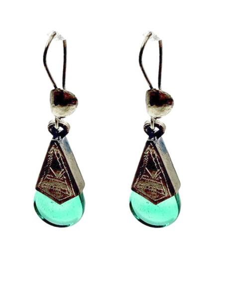PENDIENTES DORADOS Y VERDES JOYAS TUAREG BEREBER | PENDIENTES MUJER BOHO