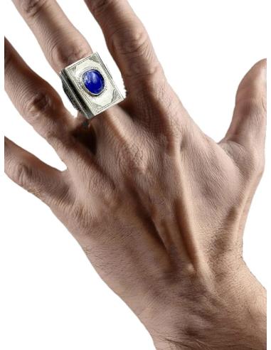 ANILLOS PLATEADOS HOMBRE JOYAS TUAREG PIEDRA AZUL | Sellos piedra hombre