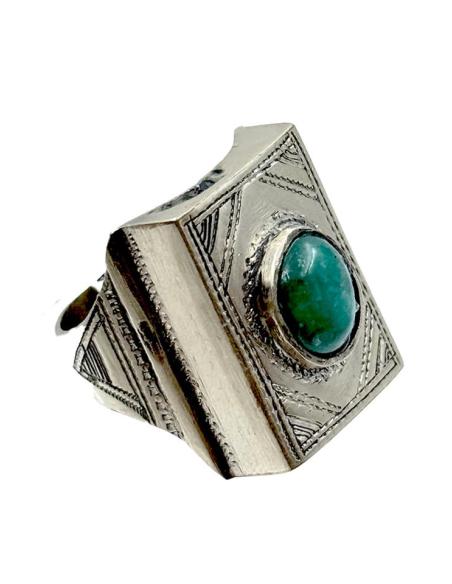 ANILLOS PLATEADOS HOMBRE JOYAS TUAREG PIEDRA VERDE | Sellos piedra hombre