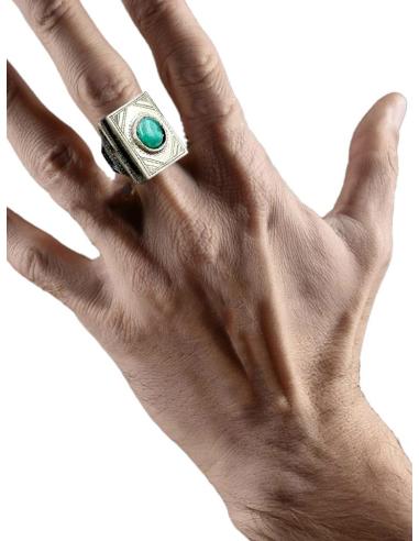 ANILLOS PLATEADOS HOMBRE JOYAS TUAREG PIEDRA VERDE | Sellos piedra hombre