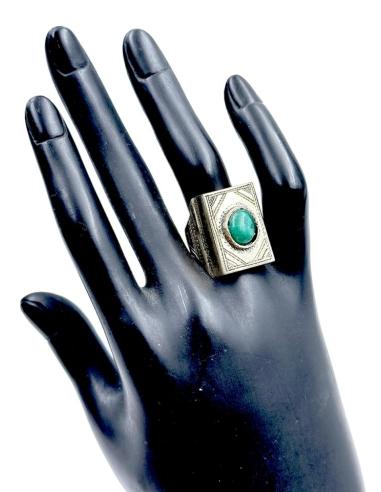 ANILLOS PLATEADOS HOMBRE JOYAS TUAREG PIEDRA VERDE | Sellos piedra hombre