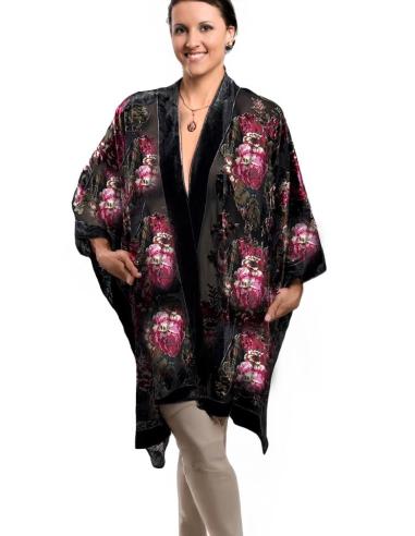 KIMONOS DE MUJER NEGROS ESTAMPADOS | ACCESORIOS SEDA BODAS