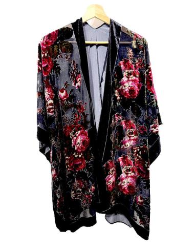 KIMONOS DE MUJER NEGROS ESTAMPADOS | ACCESORIOS SEDA BODAS