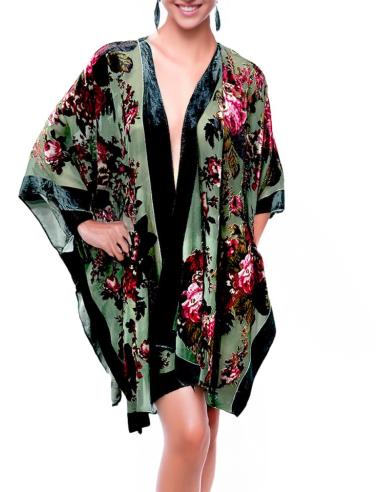 KIMONOS DE MUJER VERDES BOTELLA ESTAMPADOS | ACCESORIOS SEDA BODAS