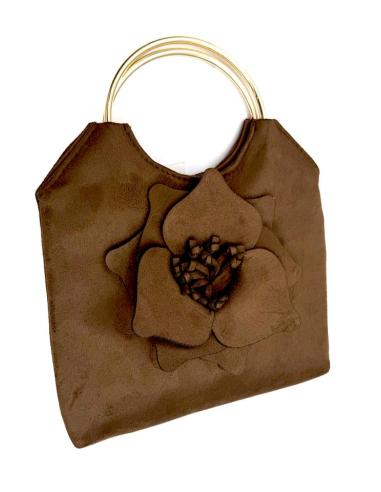 BOLSOS MARRONES OSCURO CON FLOR Y ASAS DORADAS | BOLSOS FIESTA