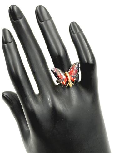 ANILLOS MUJER ROJOS Y NEGROS CON MARIPOSA ELEGANTE | SORTIJAS MUJER