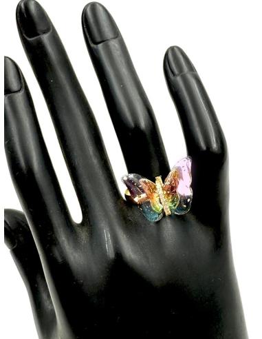 ANILLOS MUJER ROSAS Y AZULES CON MARIPOSA ELEGANTE | SORTIJAS MUJER