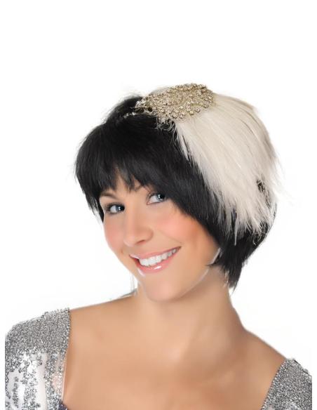 DIADEMAS BLANCAS CON PLUMAS Y PEDRERIA TOCADO BODA
