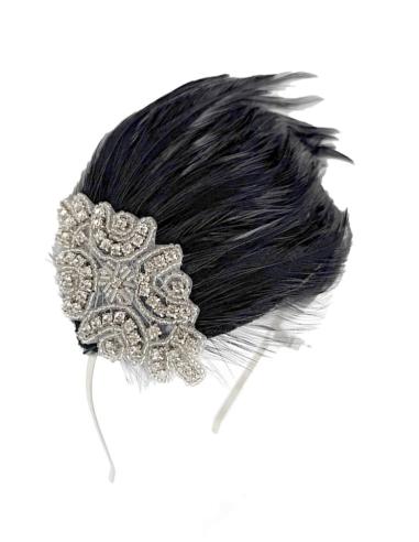 DIADEMAS NEGRAS CON PLUMAS Y PEDRERIA TOCADO BODA