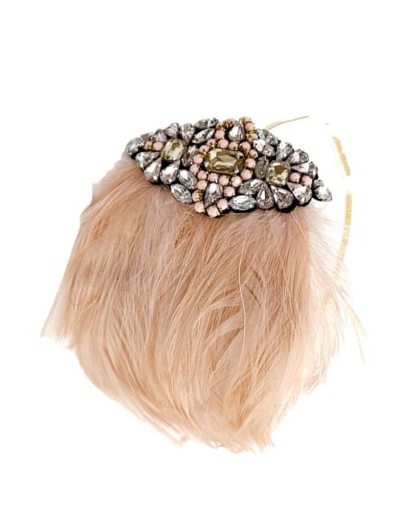 DIADEMAS ROSAS CON PLUMAS Y PEDRERIA TOCADO BODA