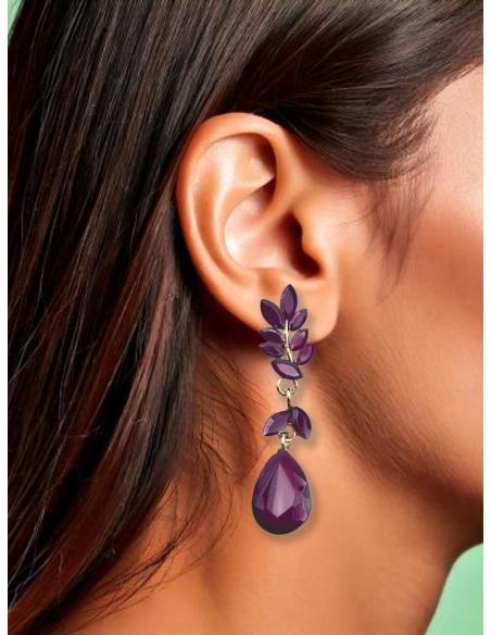 PENDIENTES MUJER LARGOS BUGAMBILIAS OSCURO Y MORADOS CARDENAL