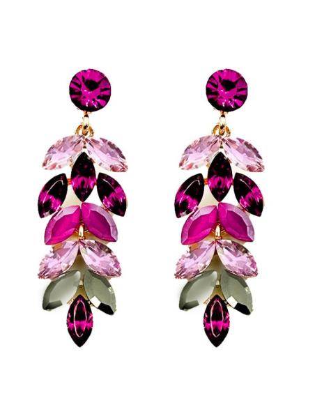 PENDIENTES MUJER ONLINE DE FIESTA FUCSIAS Y ROSAS CON CRISTAL BRILLO