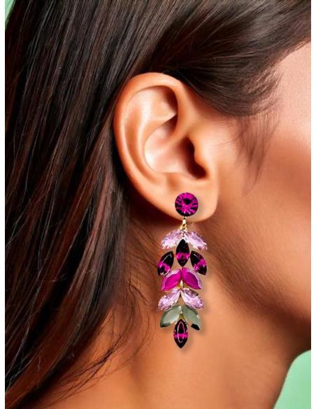 PENDIENTES MUJER ONLINE DE FIESTA FUCSIAS Y ROSAS CON CRISTAL BRILLO