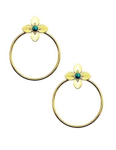 PENDIENTES DORADOS ARO FLOR Y PIEDRA TURQUESA | EL JARDIN DEL DESEO