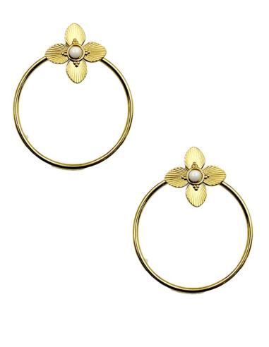 PENDIENTES DORADOS ARO FLOR Y PIEDRA BLANCA | EL JARDIN DEL DESEO