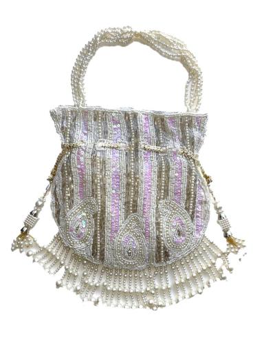 BOLSOS DE FIESTA TIPO BOMBONERA BLANCO CON DESTELLOS LILA