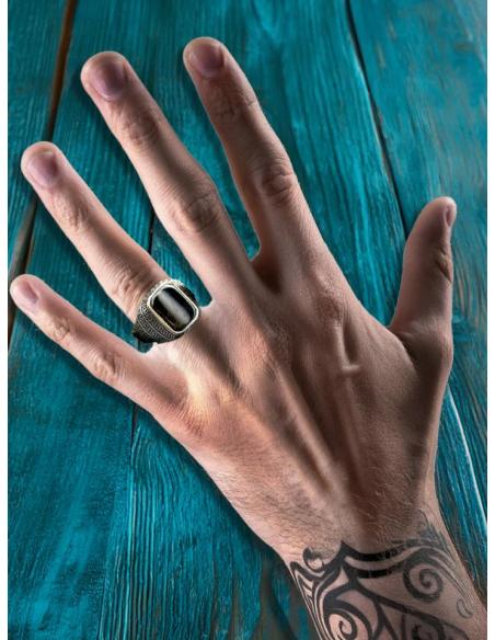 ANILLOS HOMBRE DE PLATA Y PIEDRA NEGRA ONIX GRANDE | SELLOS PLATA HOMBRE