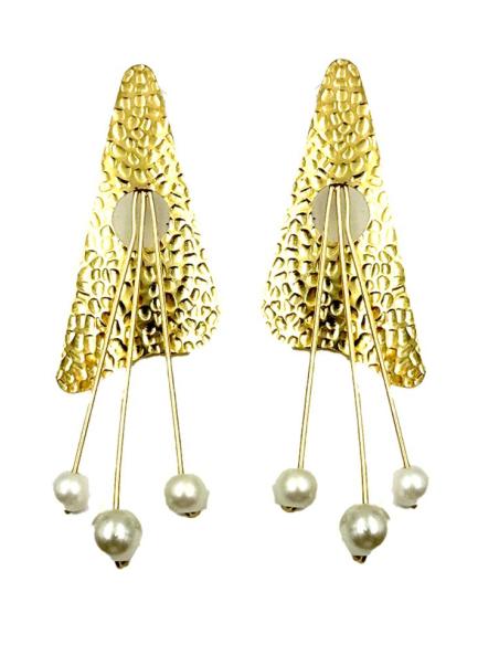 PENDIENTES DE PERLAS DORADOS LARGOS DISEÑO ACTUAL | JOYAS BODA