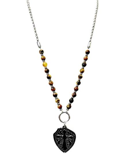 COLLARES HOMBRE EN ACERO Y PIEDRA OJO DE TIGRE | JOYAS HOMBRE