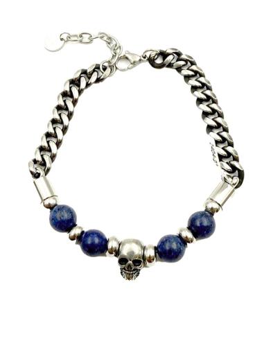 PULSERAS PARA HOMBRE DE CALAVERA CON PIEDRA AZUL LAPISLAZULI