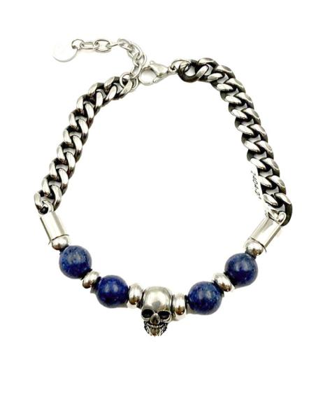 PULSERAS PARA HOMBRE DE CALAVERA CON PIEDRA AZUL LAPISLAZULI